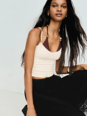 Bershka Rustykalny Top Na Ramiączkach Kobieta Kremowy