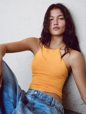 Bershka Rustykalny Top Typu Halter Kobieta Pomarańczowy