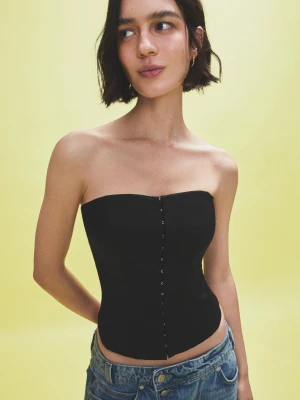 Zdjęcie produktu Bershka Satynowy Top Bustier Kobieta Czarny