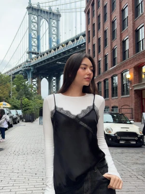 Bershka Asymetryczny Top Na Ramiączkach Z Satyny I Koronki Kobieta Czarny