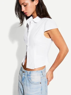 Bershka Short Sleeve Shirt With Peter Pan Collar Kobieta White