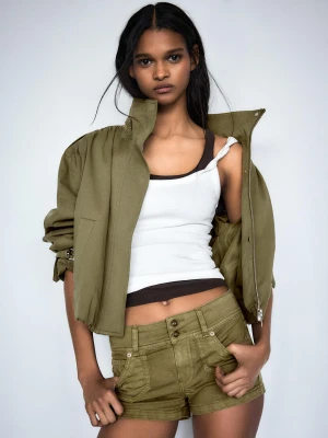 Bershka Shorty Jeansowe Mini Kobieta Khaki