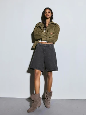 Bershka Shorty Jeansowe O Kroju Baggy Kobieta Czarny