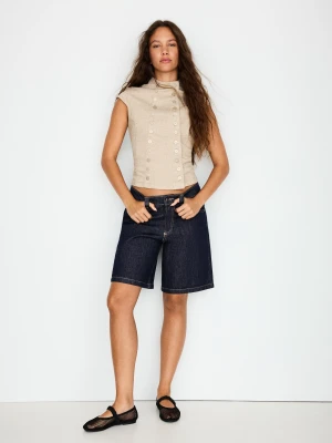 Bershka Shorty Jeansowe O Kroju Baggy Kobieta Granatowy