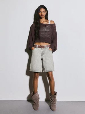 Bershka Shorty Jeansowe O Kroju Baggy Kobieta Szary