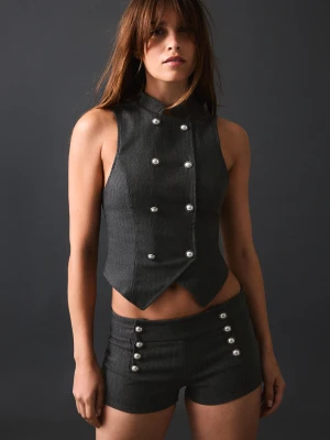 Bershka Shorty Z Bengaliu Z Guzikami Kobieta Szary