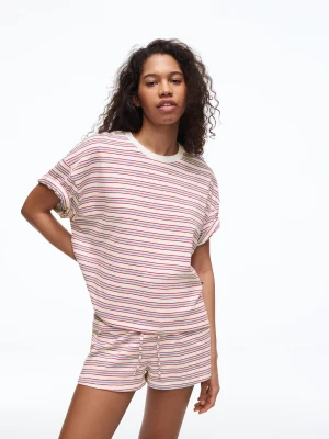 Bershka Shorty Z Dzianiny Dresowej Z Elastycznym Pasem Kobieta Biały
