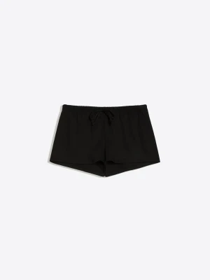 Bershka Shorty Z Dzianiny Dresowej Z Elastycznym Pasem Kobieta Czarny