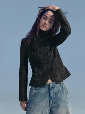 Bershka Skórzana Kurtka Dwurzędowa Z Guzikami Kobieta Zielony