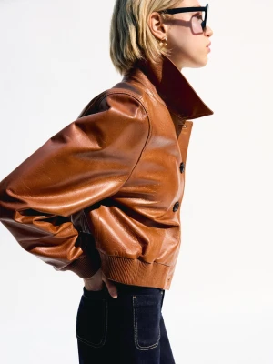 Bershka Skórzana Kurtka Kobieta Brązowy
