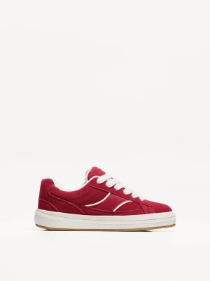 Bershka Skórzane Buty Sportowe Skater Kobieta Czerwony