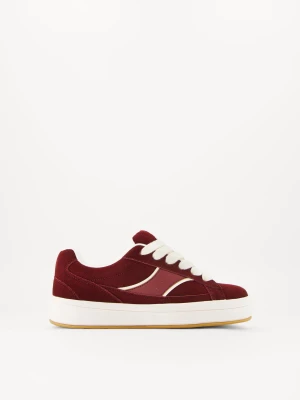Bershka Skórzane Buty Sportowe Skater Kobieta Rubinowy