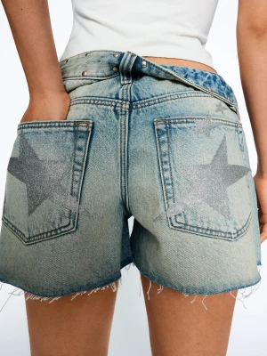 Bershka Spodenki Denimowe Kobieta Wyblakły Niebieski