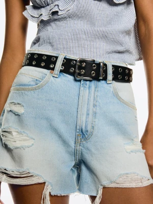 Zdjęcie produktu Bershka Spodenki Jeansowe Z Przetarciami Kobieta Wyblakły Niebieski