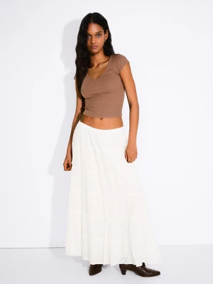 Bershka Spódnica Maxi W Stylu Boho Kobieta Biały Złamany