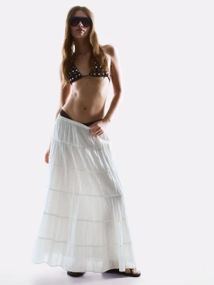 Bershka Spódnica Maxi W Stylu Boho Kobieta Biały Złamany