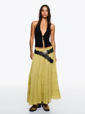 Bershka Spódnica Maxi W Stylu Boho Kobieta Cytrynowy