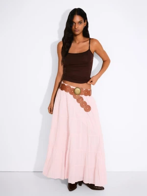 Bershka Spódnica Maxi W Stylu Boho Kobieta Różowy