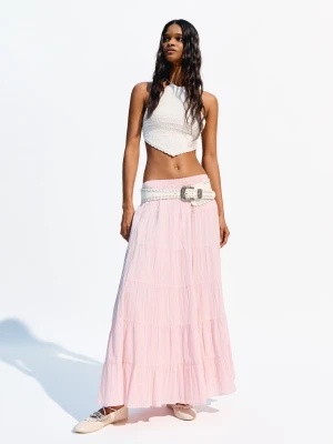Bershka Spódnica Maxi W Stylu Boho Kobieta Różowy