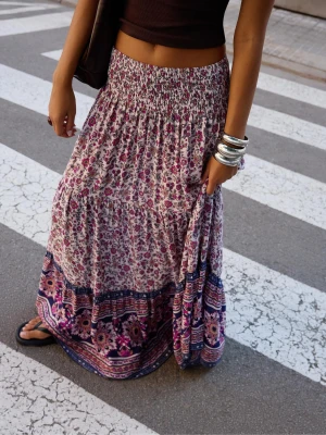 Bershka Spódnica Maxi W Stylu Boho Z Nadrukiem Kobieta Granatowy