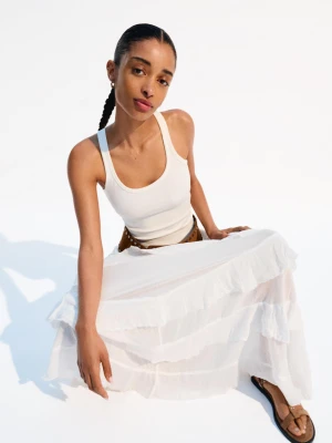 Bershka Spódnica Maxi Z Falbanami Kobieta Kremowy