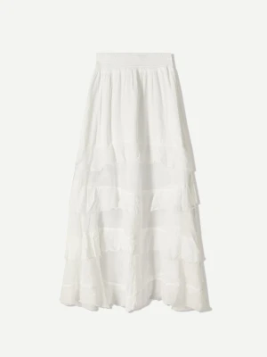 Bershka Spódnica Maxi Z Falbanami Kobieta Kremowy