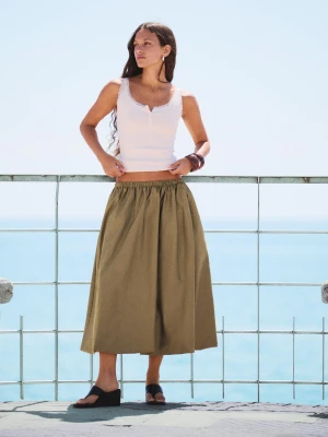 Bershka Spódnica Midi Balonowa Kobieta Khaki