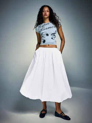 Bershka Spódnica Midi O Balonowym Kroju Kobieta Biały