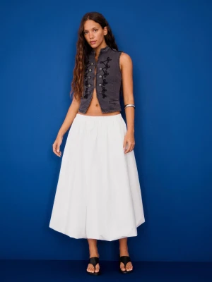 Bershka Spódnica Midi O Balonowym Kroju Kobieta Biały