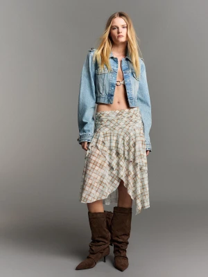 Bershka Spódnica Midi W Kratę Kobieta Jasnoniebieski