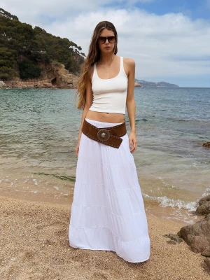 Bershka Spódnica Midi W Rustykalnym Stylu Kobieta Biały