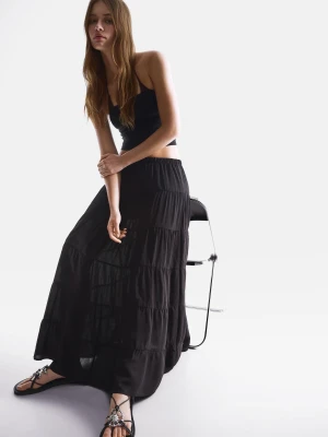 Bershka Spódnica Midi W Rustykalnym Stylu Kobieta Czarny