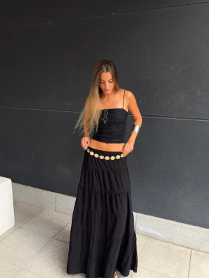 Bershka Spódnica Midi W Rustykalnym Stylu Kobieta Czarny