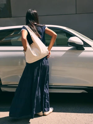 Bershka Spódnica Midi W Rustykalnym Stylu Kobieta Granatowy