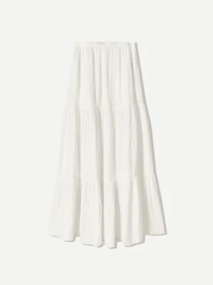 Bershka Spódnica Midi Z Ażurową Wstawką Kobieta Biały