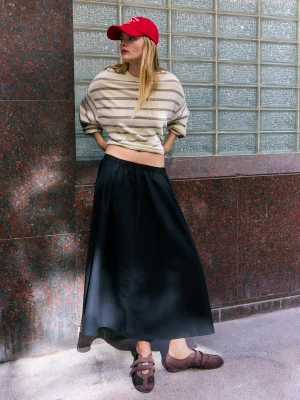 Bershka Spódnica Midi Z Elastycznym Pasem Kobieta Czarny