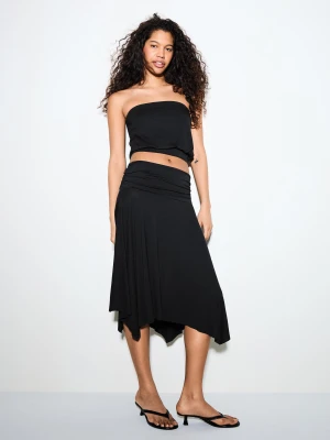 Bershka Spódnica Midi Z Marszczeniem Kobieta Czarny