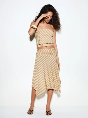 Bershka Spódnica Midi Z Marszczeniem Kobieta Żółty