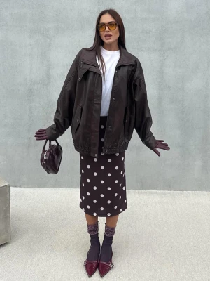 Bershka Spódnica Midi Z Nadrukiem Kobieta Brązowy