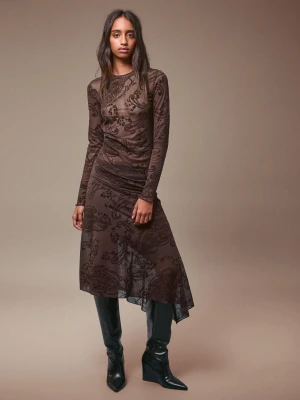 Bershka Spódnica Midi Z Nadrukiem Kobieta Brązowy