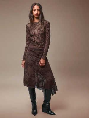 Bershka Spódnica Midi Z Nadrukiem Kobieta Brązowy