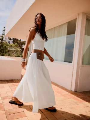 Bershka Spódnica Midi Z Paskiem Kobieta Biały