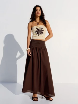 Bershka Spódnica Midi Z Paskiem Kobieta Brązowy