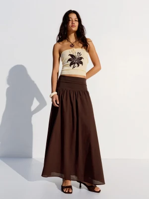 Bershka Spódnica Midi Z Paskiem Kobieta Brązowy