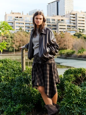 Bershka Spódnica Midi Z Wiązaniem I Nadrukiem Kobieta Brązowy