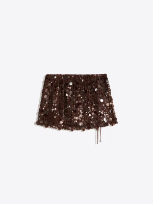 Bershka Spódnica Mini Cekinowa Kobieta Brązowy