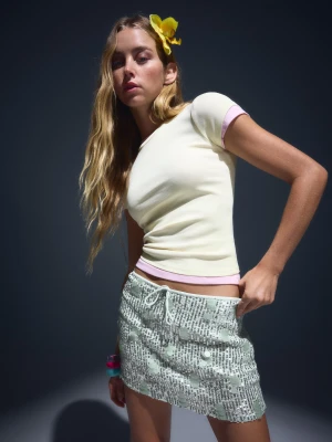 Bershka Spódnica Mini Cekinowa Kobieta Zielony