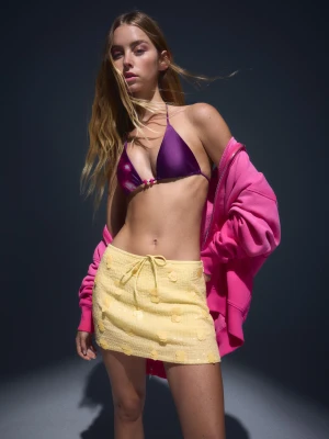 Bershka Spódnica Mini Cekinowa Kobieta Żółty