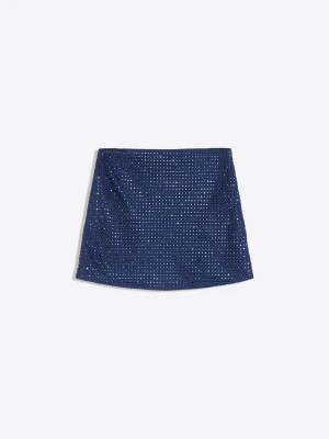 Bershka Spódnica Mini, Efekt Biżuteryjne Zdobienia Kobieta Ciemnoniebieski
