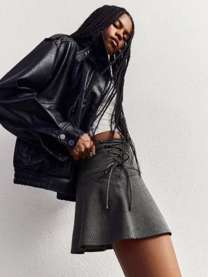 Bershka Spódnica Mini Garniturowa Z Kokardami Kobieta Szary